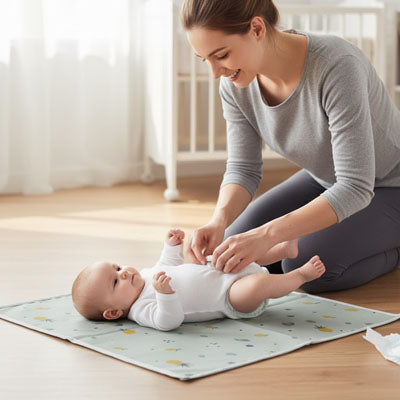 tapis a langer nomade motif fruit maman change bebe a la maison sur surface propre