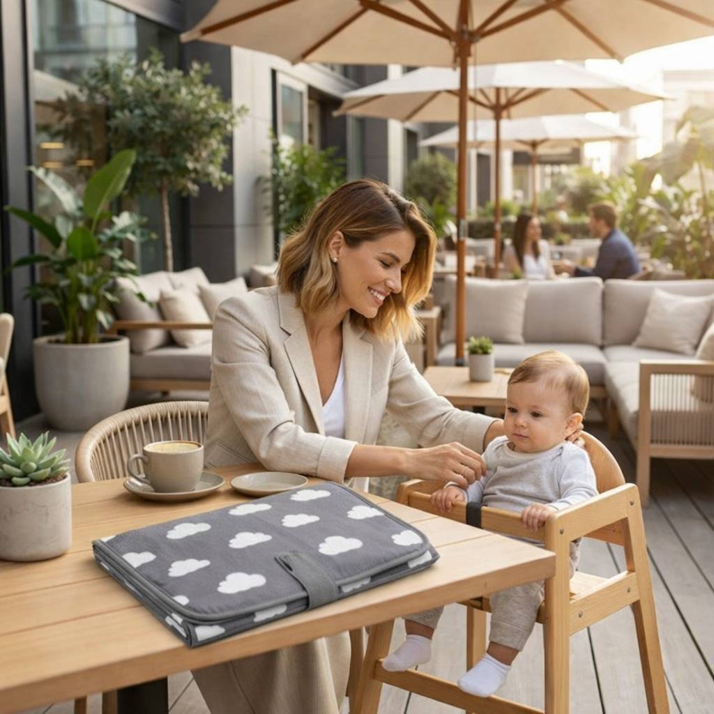 tapis a langer nomade nuage gris compact pliable facile a transporter bebe