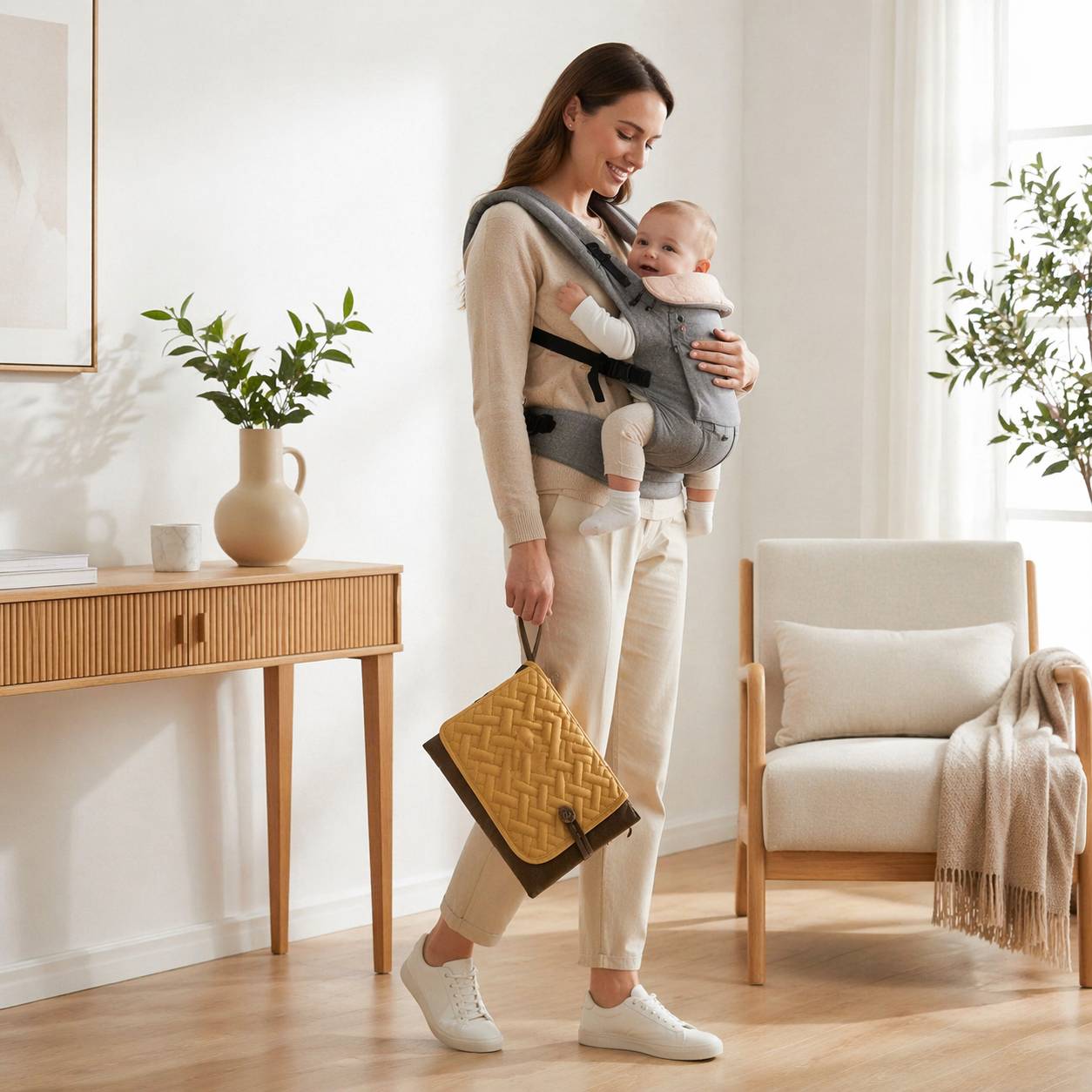 tapis a langer nomade marron noir transport bebe pratique a la maison avec maman