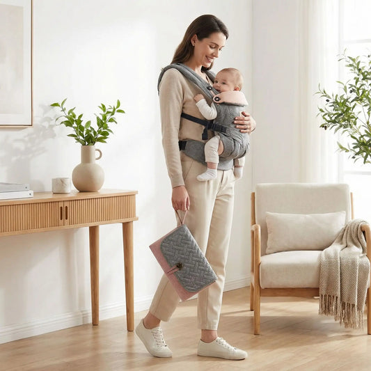 tapis a langer nomade rose et gris transport bebe pratique a la maison avec maman