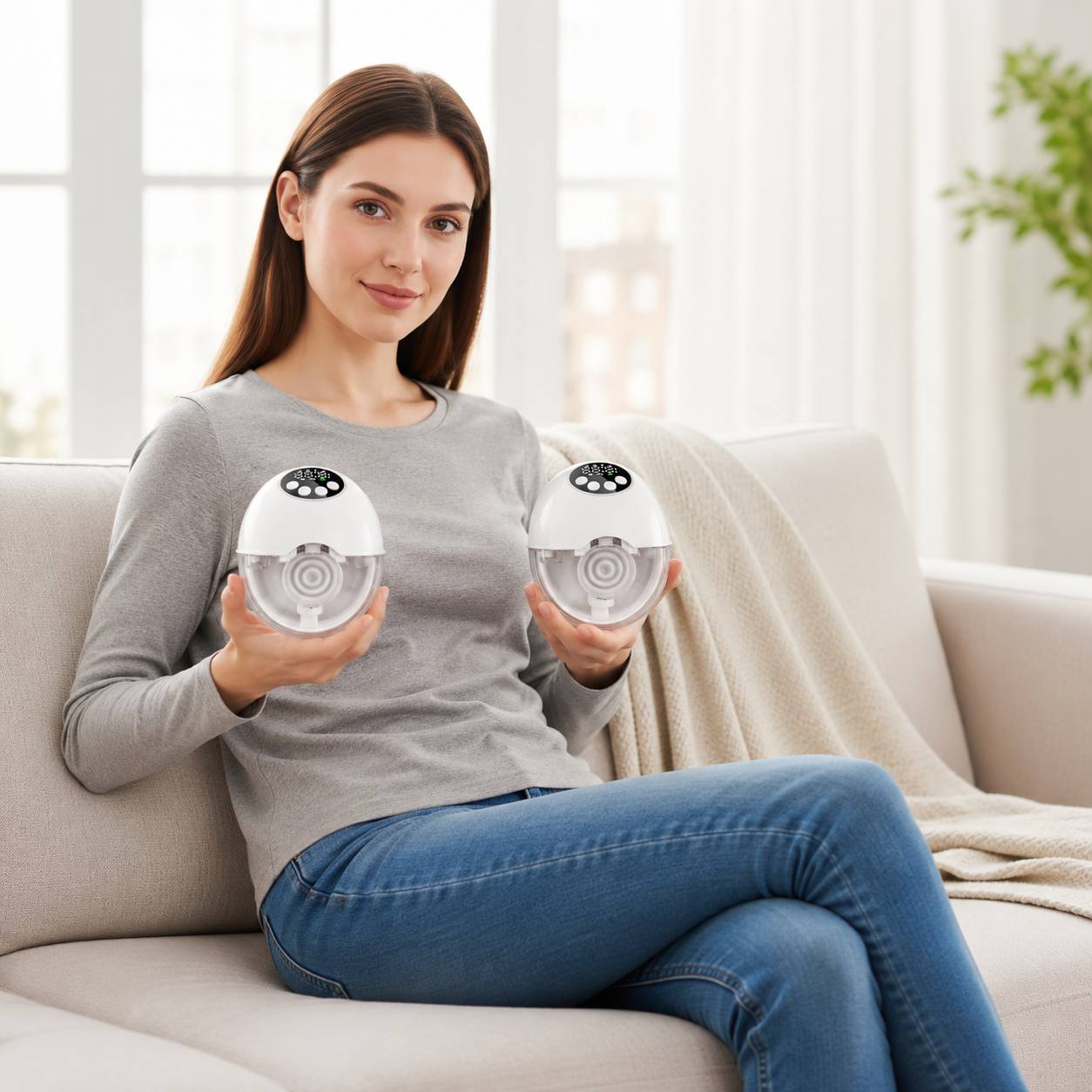 tire lait portable variante deux pieces blanc au salon